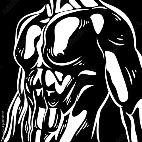 man bodybuliding abdominal muscles illustration for fitness gym t shirt logo poster business
