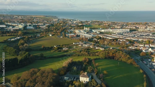 Aerial drone footage, flying towards the town of Balbriggan, Ireland. photo