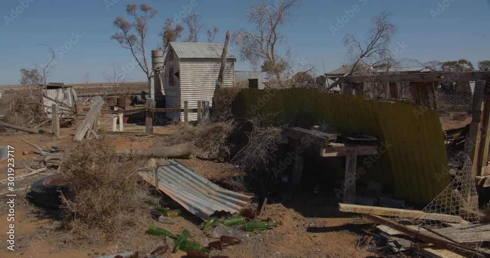 A dry, deserted, debris-filled property at the deserted town of Olary, South Australia, Australia A dry, deserted, debris-filled property at the deserted town of Olary, South Australia, Australia