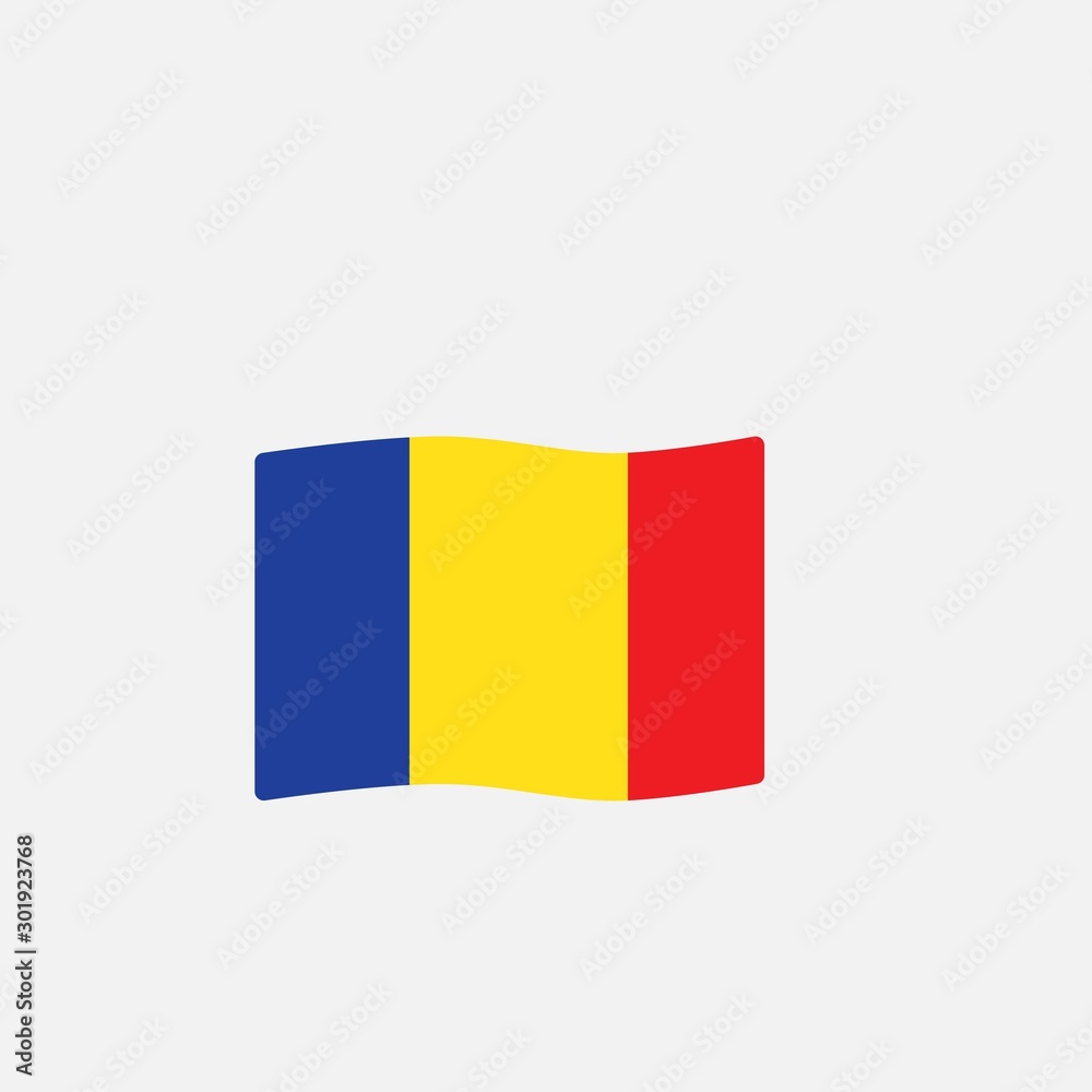 Fototapeta premium Romania flag colors flat icon, vector sign, waving flag of Romania colorful pictogram isolated on white. Symbol, logo illustration. Flat style design