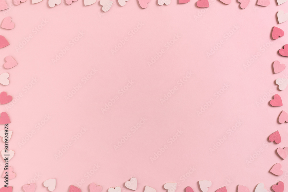 Border frame made of pink pastel hearts