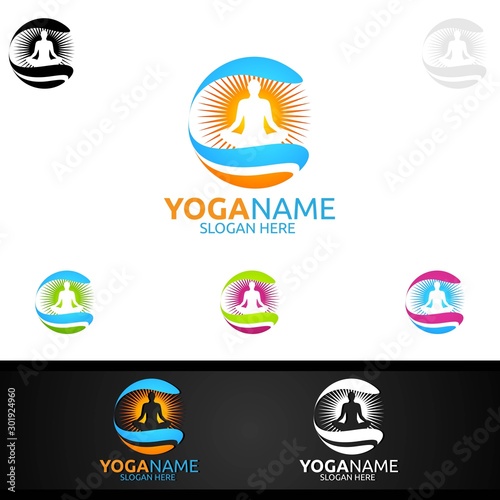 Yoga and Lotus flower logo with Health Spa Concept and Human silhouette