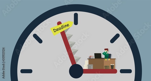 Deadline clock,The office worker works late,Cannot offer on the specified date and time