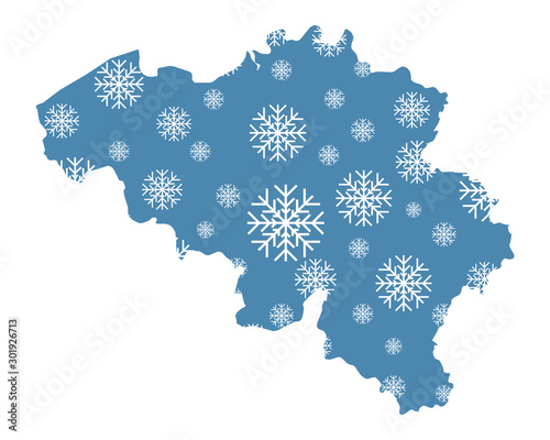 Karte von Belgien mit Schneeflocken