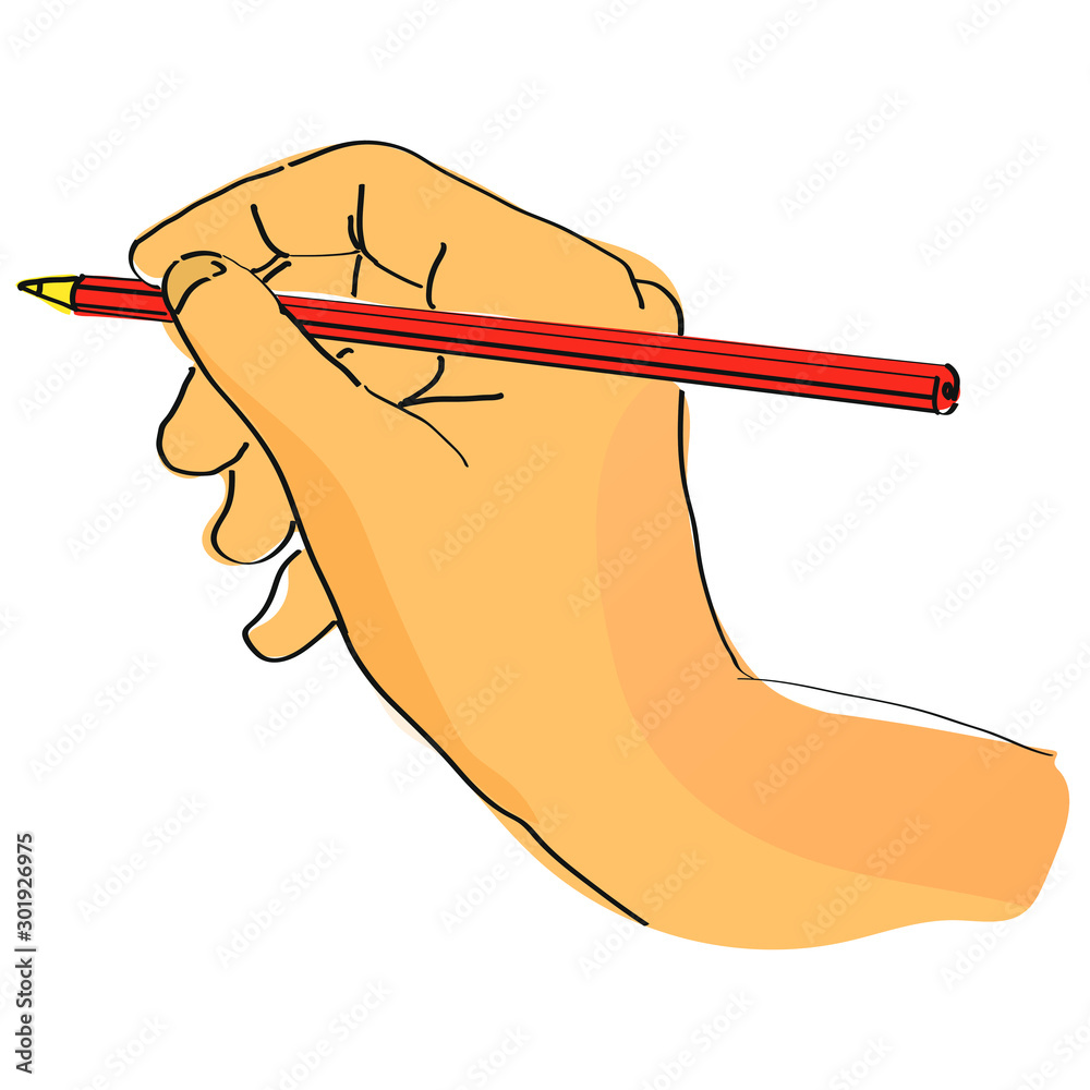 Illustration of a Hand writing a sign with pencil or pen, sketch like ...