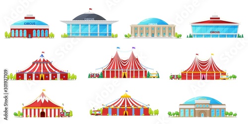 Circus buildings, carnival tent, chapiteau marquee