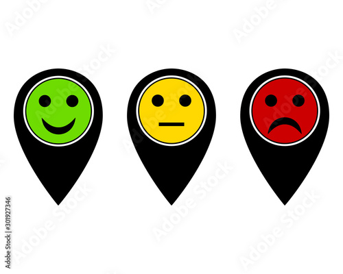 Pins in unterschiedlichen Farben mit Smilies