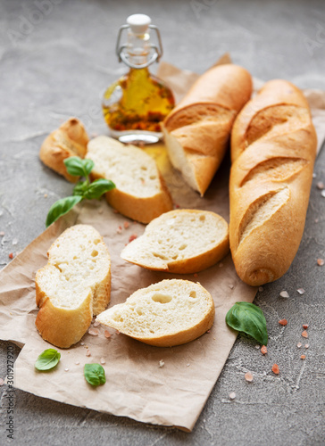 Sliced fresh crusty baguette