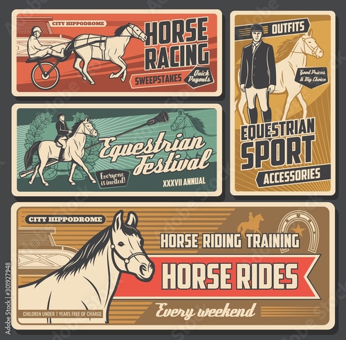 Race horses, jockeys, hippodrome and trophy