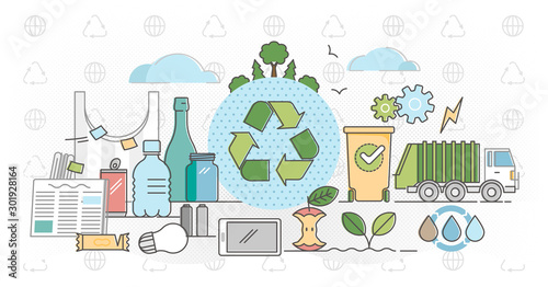 Recycle outline concept flat vector illustration