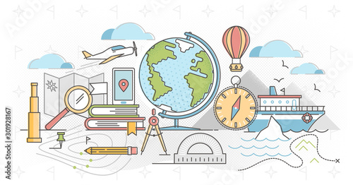 Photo Geography outline concept vector illustration.