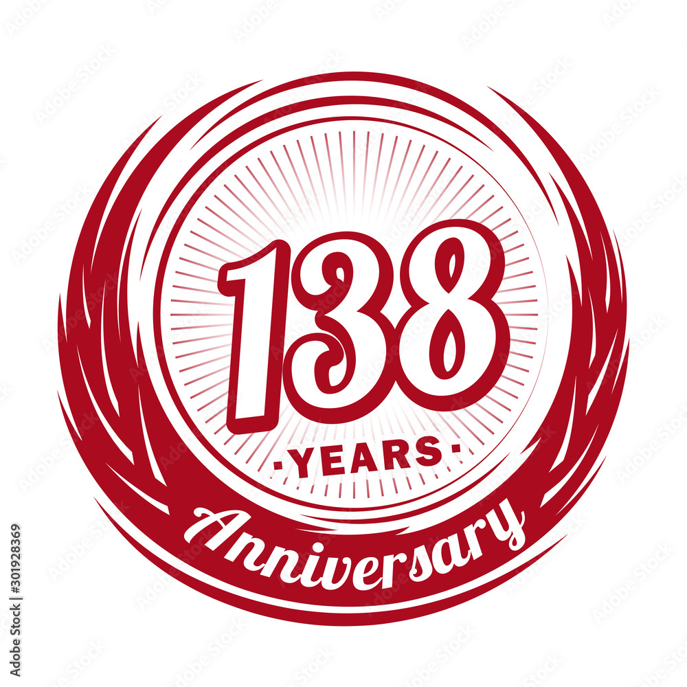 One hundred and thirty-eight years anniversary celebration logotype. 138th anniversary logo. Vector and illustration.
