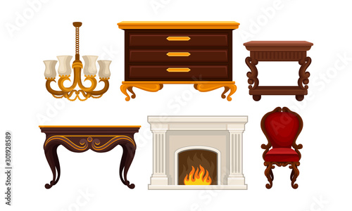 Set Of Icons With Classic Furniture With Different Design Vector Illustration