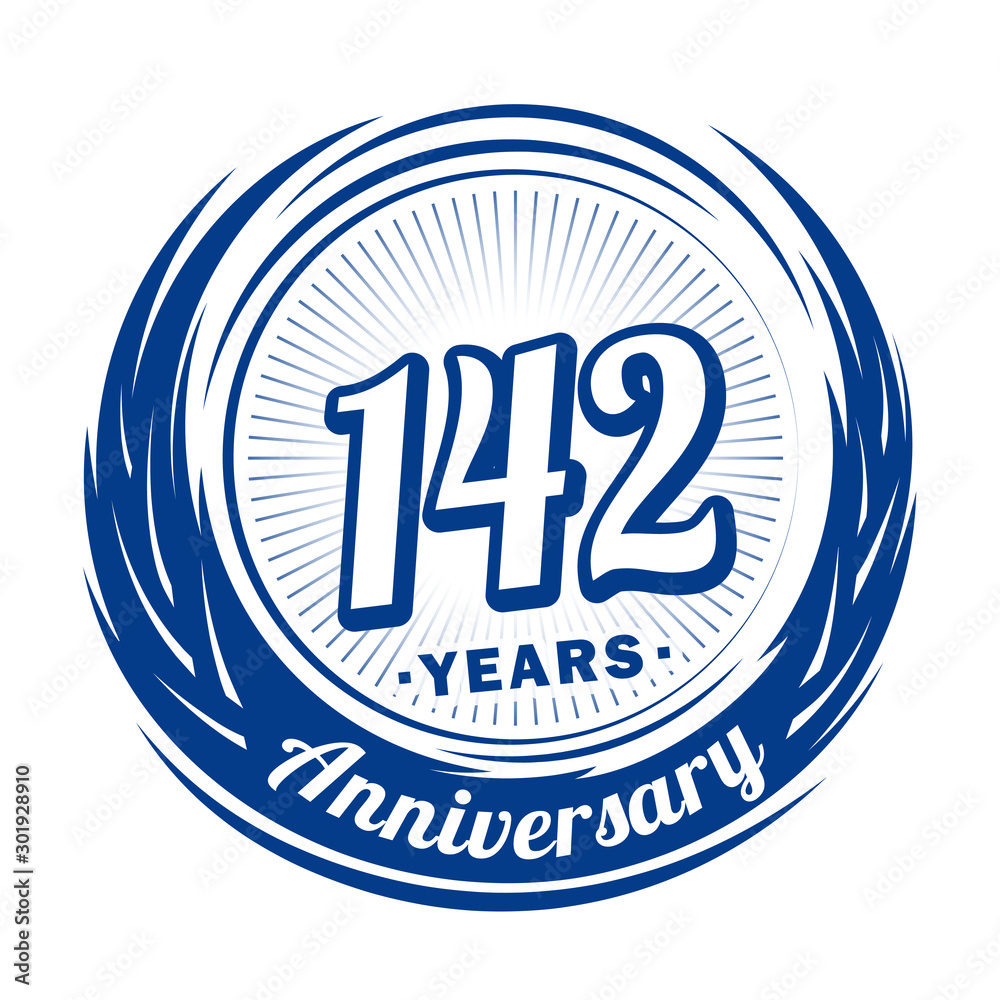 One hundred and forty-two years anniversary celebration logotype. 142nd anniversary logo. Vector and illustration.