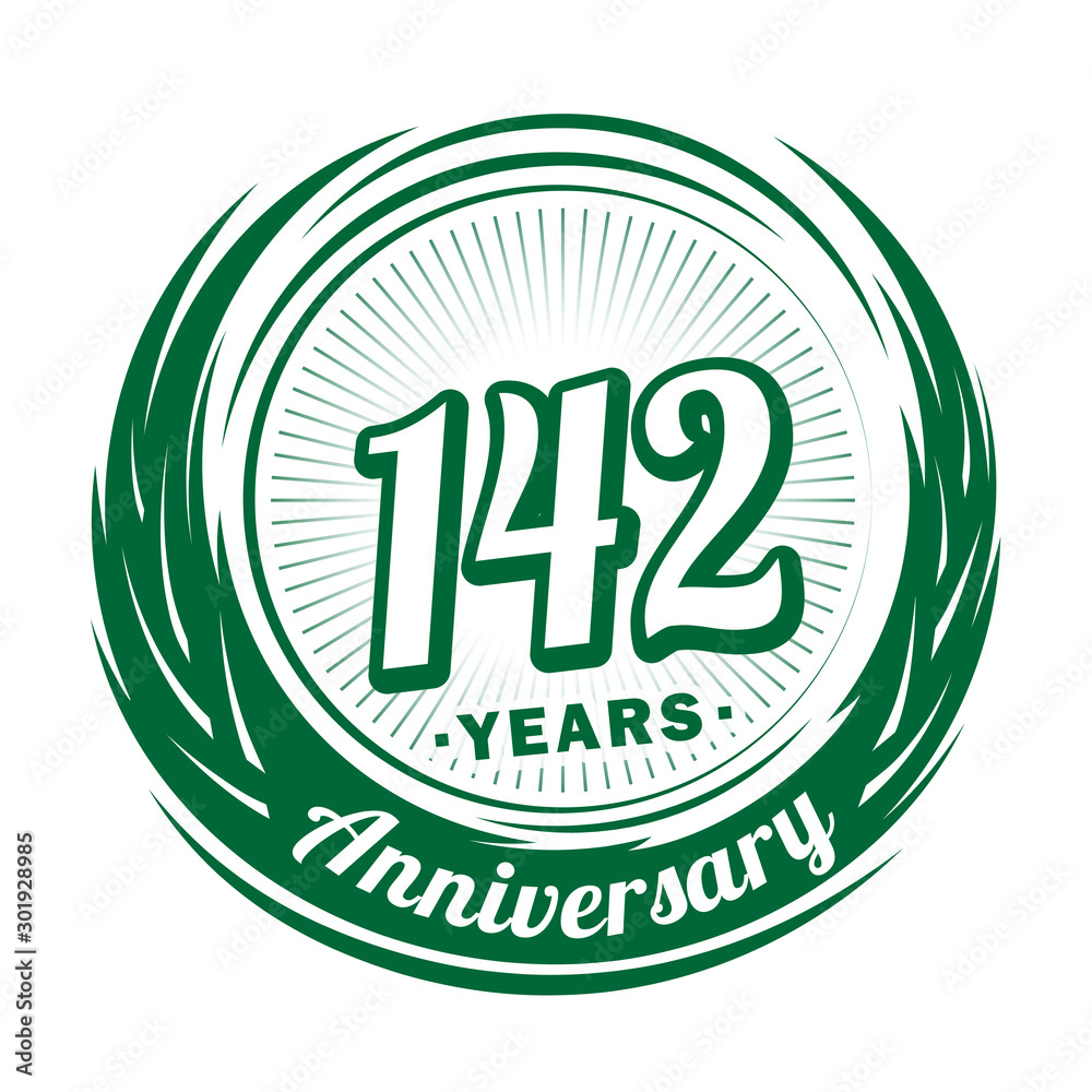 One hundred and forty-two years anniversary celebration logotype. 142nd anniversary logo. Vector and illustration.