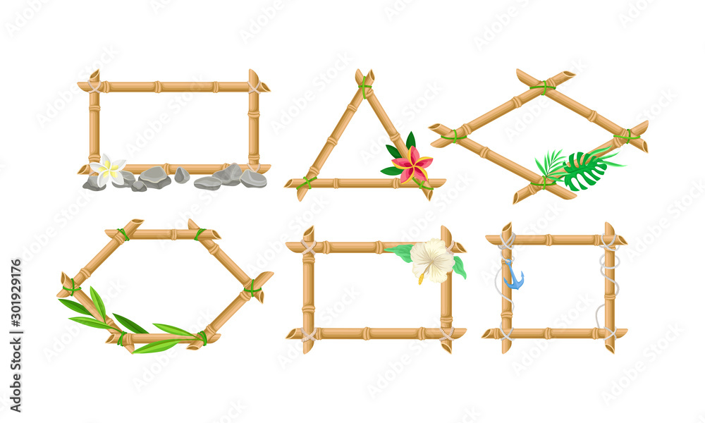 Six Bamboo Frames Of Different Shapes Vector Illustration Set