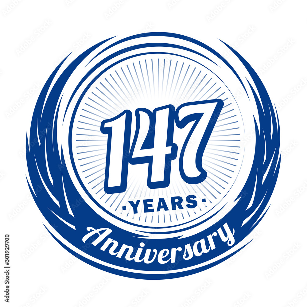 One hundred and forty-seven years anniversary celebration logotype. 147th anniversary logo. Vector and illustration.