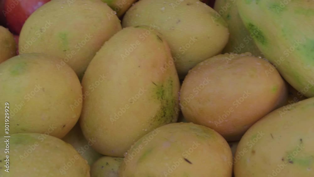 Close Up Panning A Variety Of Fruit And Vegetables Displayed At A Street Side Market Stall In India Close Up Panning A Variety Of Fruit And Vegetables Displayed At A Street Side Market Stall In India