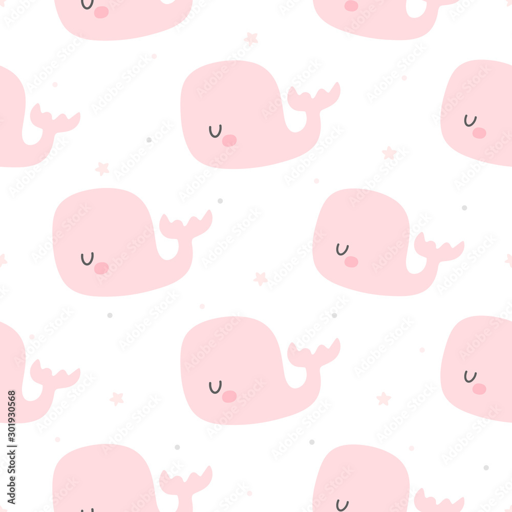 Pink whale seamless background repeating pattern, wallpaper background, cute seamless pattern background