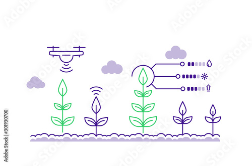 Smart Farming concept. Farm Management Information Systems, Precision Agriculture. Agricultural automation and robotics. Modern technologies. Vector