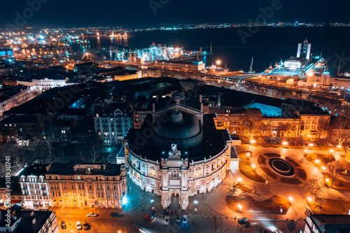 Night view of the opera house in Odessa