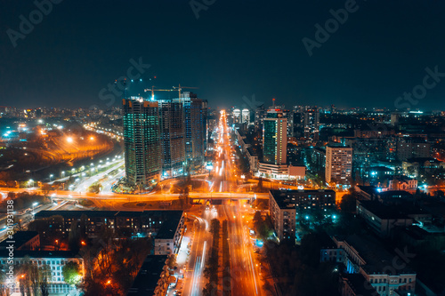 Panoramic view on big city at night