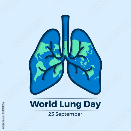 world lung day banner - simple lung sign with world map texture vector design