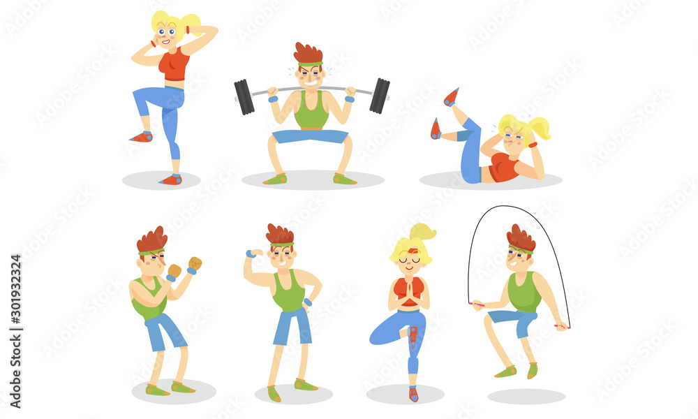 People Doing Sport in Gym Vector Set
