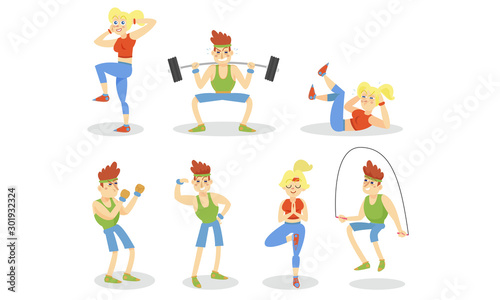 People Doing Sport in Gym Vector Set