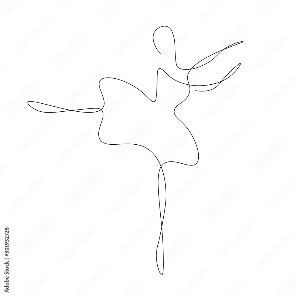 Fototapeta premium Ballerina silhouette line drawing, vector illustration