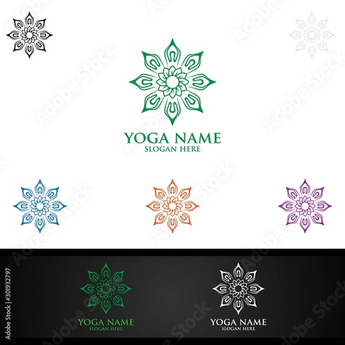 Yoga and Lotus flower logo with Health Spa Concept and Human silhouette