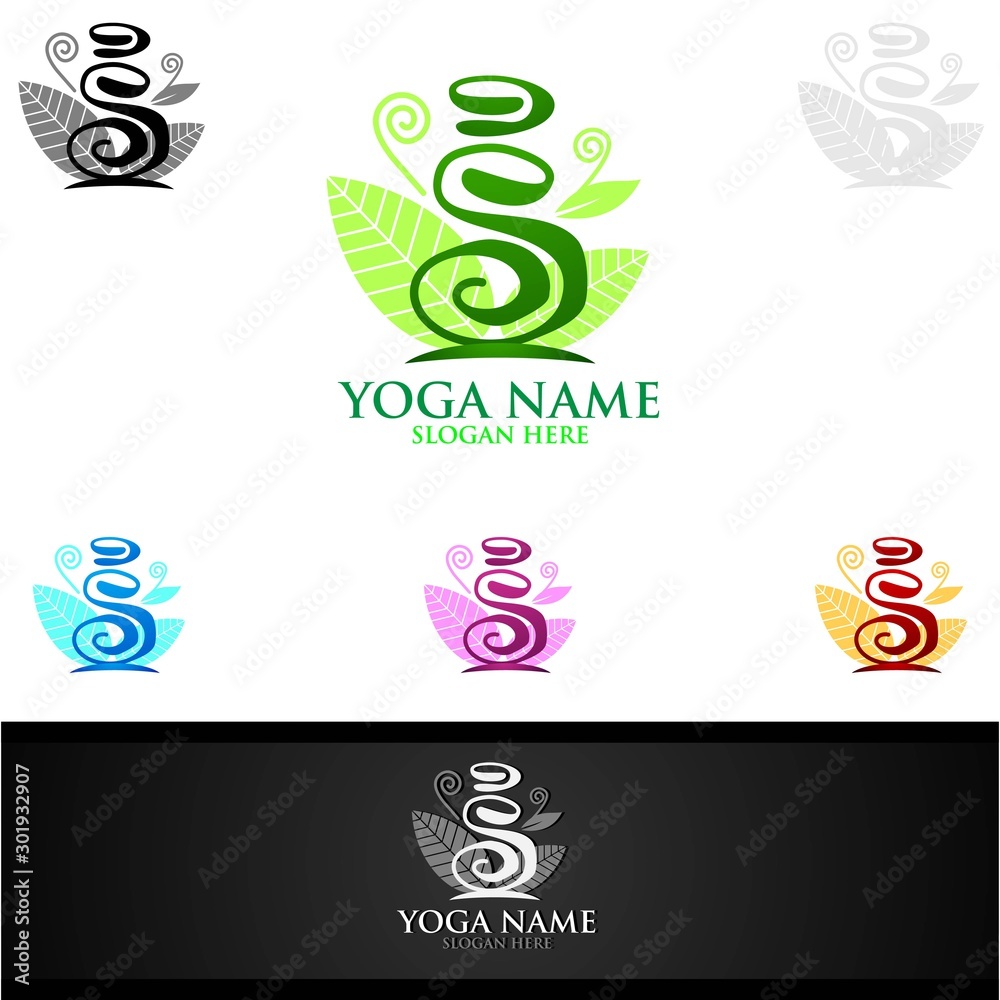 Yoga and Lotus flower logo with Health Spa Concept and Human silhouette Yoga and Lotus flower logo with Health Spa Concept and Human silhouette