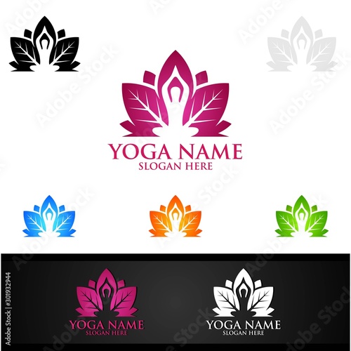 Yoga and Lotus flower logo with Health Spa Concept and Human silhouette