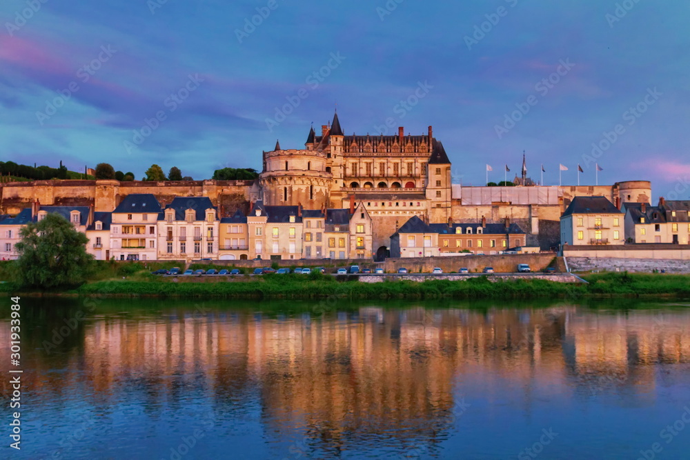 Famous Amboise Castle over Loire river, France