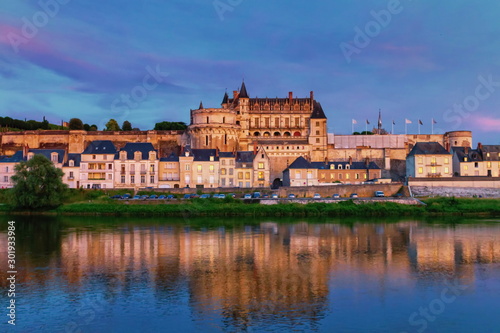 Famous Amboise Castle over Loire river, France