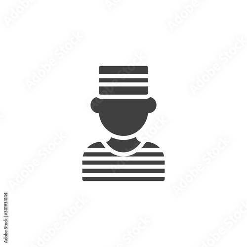 Prisoner uniform vector icon. filled flat sign for mobile concept and web design. Prisoner avatar glyph icon. Symbol, logo illustration. Vector graphics