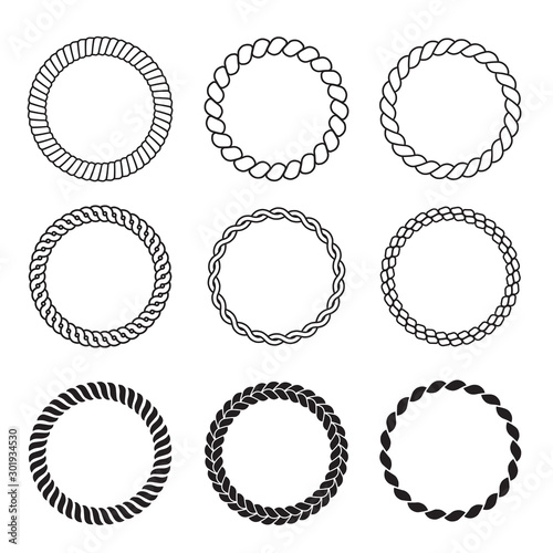 Round rope frames. Cable circle shapes strength decorative vintage ropes vector collection. Illustration cable thread, twine strong cord or rope