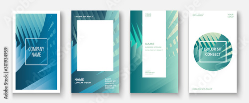Modern business geometric template covers for design. Phone social media network concept. Promotion poster background. Creative stories set. Abstract vector illustration. Trendy gradient neon colors