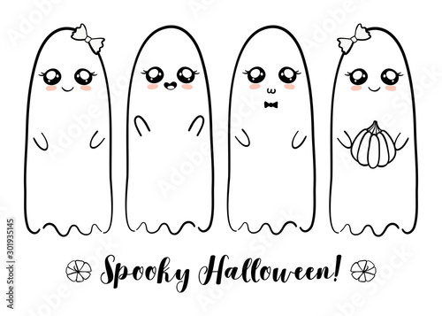 Ghost hand drawn monochrome. Halloween greeting.