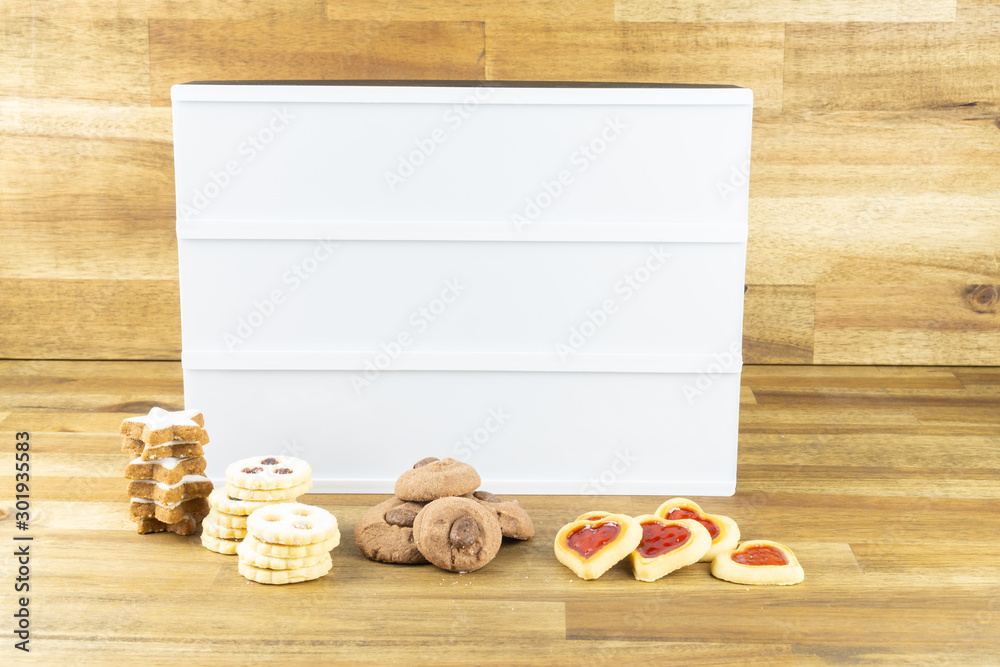 Blank light box with Christmas cookies Blank light box with Christmas cookies