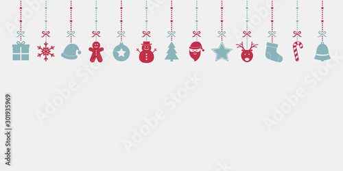 Xmas decorations on bright background. Christmas ornament. Vector