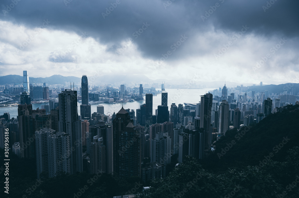 Hong Kong, Hong Kong - November 6 2019 : Hong Kong cityscape, view from mountains