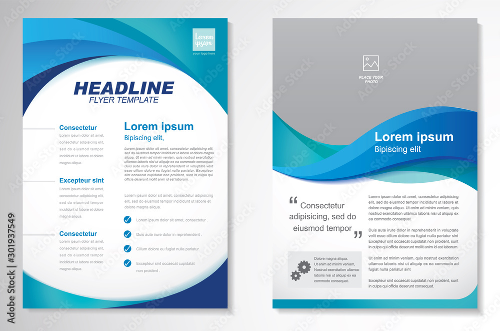 Template vector design for Brochure, AnnualReport, Magazine, Poster, Corporate Presentation, Portfolio, Flyer, infographic, layout modern with blue color size A4, Front and back, Easy to use and edit. - obrazy, fototapety, plakaty 