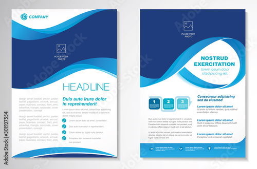 Template vector design for Brochure, AnnualReport, Magazine, Poster, Corporate Presentation, Portfolio, Flyer, infographic, layout modern with blue color size A4, Front and back, Easy to use and edit.