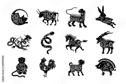 The set of symbols of the Chinese horoscope.