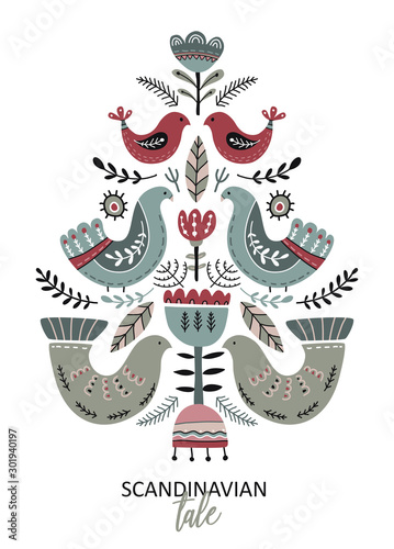 Vector greeting card, poster in scandinavian style.