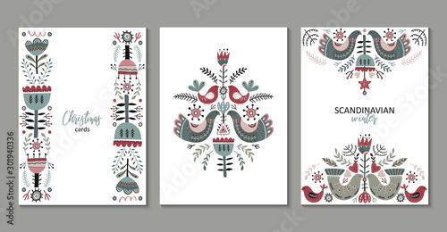 Vector set of greeting cards, posters in scandinavian style. photo
