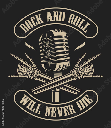 Illustration of a microphone with skeleton arms crossed