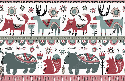 Vector Christmas seamless pattern in scandinavian style.