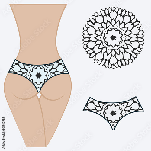 Fashionable design of women's swimming trunks. vector illustration. with a circular floral pattern